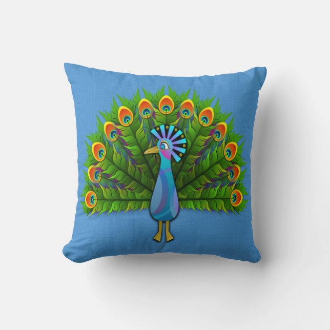 Peacock on Light Blue Cushion (Front)