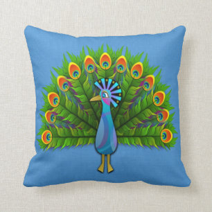 Peacock on Light Blue Cushion