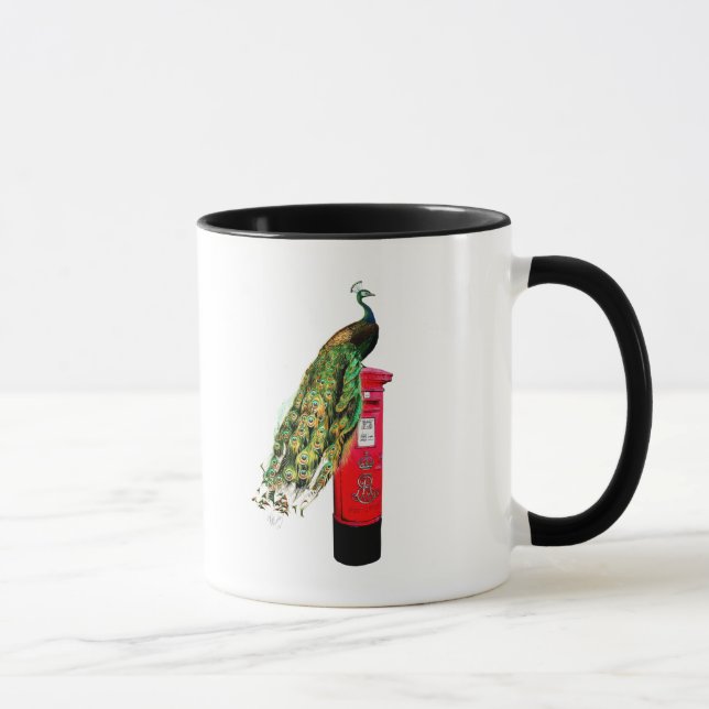 Peacock on Postbox Mug (Right)