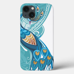 Peacock on Teal Illustration iPhone 13 Case
