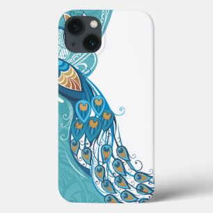 Peacock on Teal Illustration iPhone 13 Case