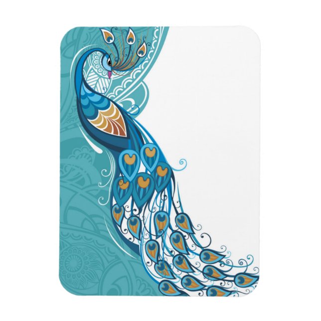 Peacock on Teal Illustration Magnet (Vertical)
