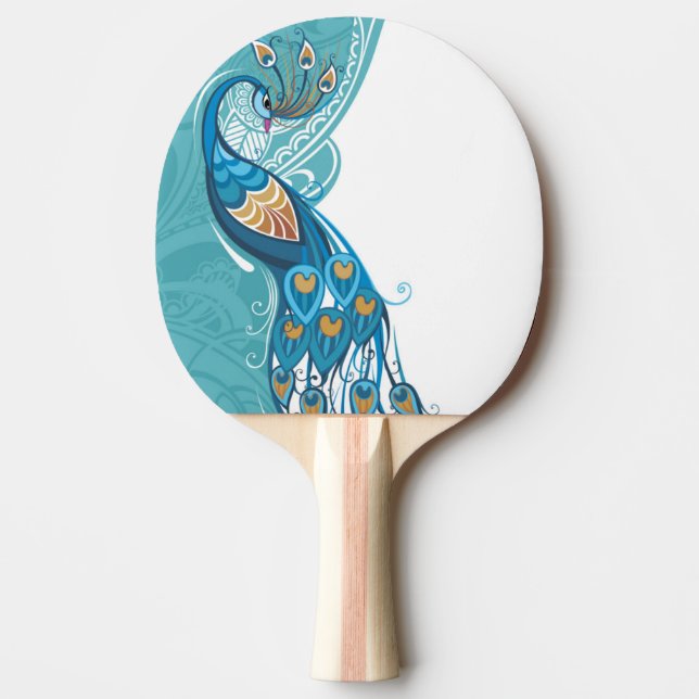 Peacock on Teal Illustration Ping Pong Paddle (Front)