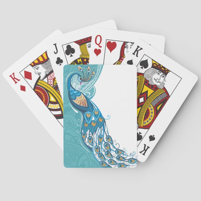 Peacock on Teal Illustration Playing Cards (Back)