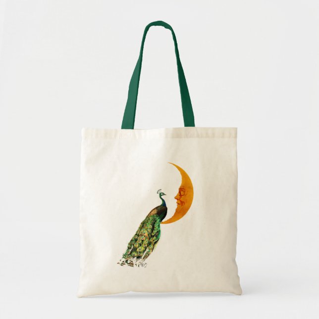 Peacock on the Moon Tote Bag (Front)