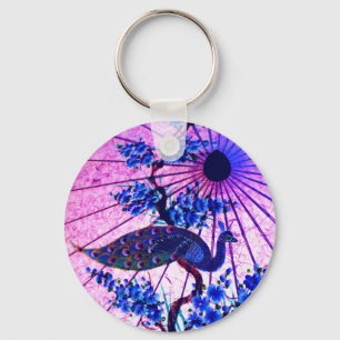 Peacock oriental parasol japanese cherry blossoms key ring