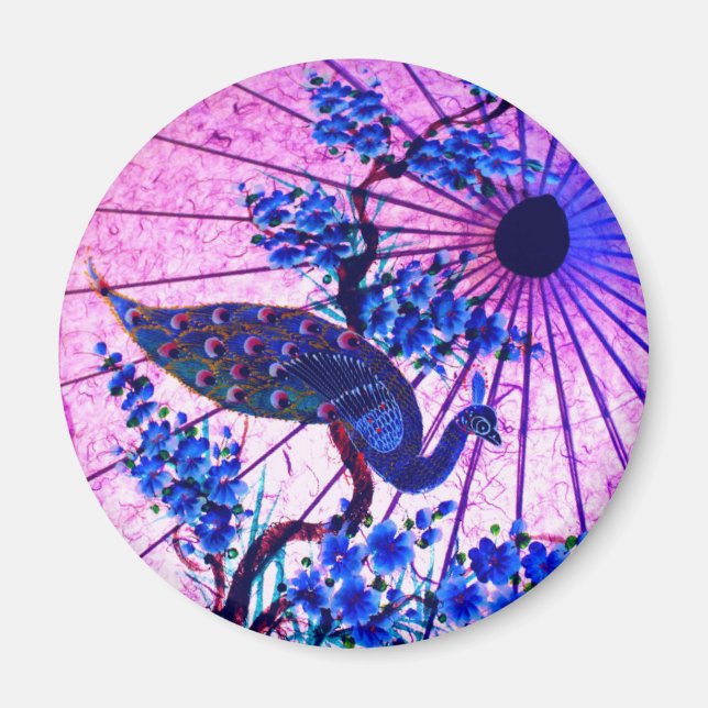 Peacock oriental parasol japanese cherry blossoms magnet (Front)