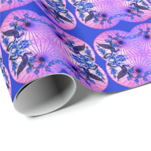 Peacock oriental parasol japanese pink blue wrapping paper