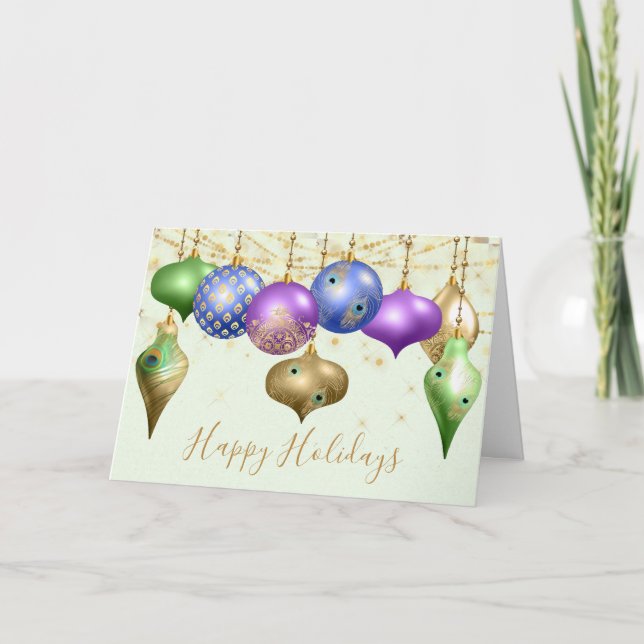 Peacock Ornament Photo Christmas Holiday Card (Front)