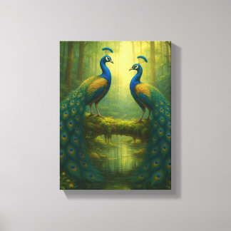 Peacock Pair in Enchanted Forest Canvas Print