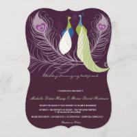 Peacock Pair Love Birds Purple Wedding Invite
