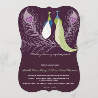 Peacock Pair Love Birds Purple Wedding Invite