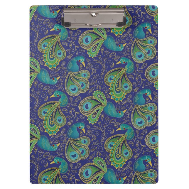 Peacock Paisley Pattern Blue Clipboard (Front)