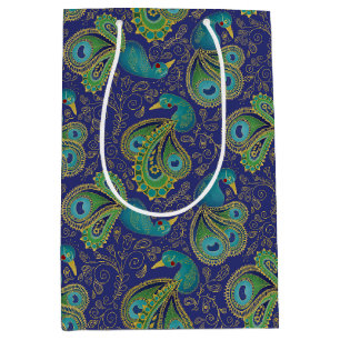 Peacock Paisley Pattern Blue Medium Gift Bag