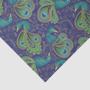 Peacock Paisley Pattern Blue Tissue Paper