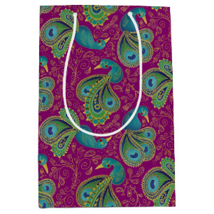 Peacock Paisley Pattern Pink Medium Gift Bag
