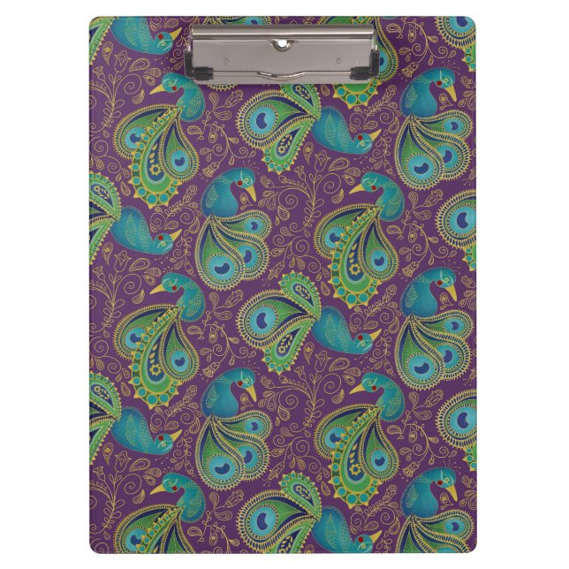 Peacock Paisley Pattern Purple Clipboard (Front)
