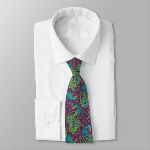 Peacock Paisley Pattern Purple Tie