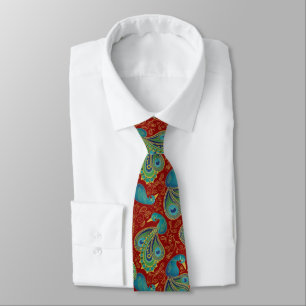 Peacock Paisley Pattern Red Tie