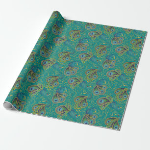 Peacock Paisley Pattern Teal Wrapping Paper