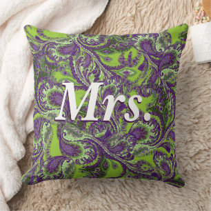 Peacock Paisley Purple and Green Brides Cushion