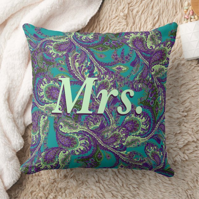 Peacock Paisley Purple and Green Brides Cushion (Blanket)