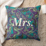 Peacock Paisley Purple and Green Brides Cushion<br><div class="desc">Mrs. Purple and Green Vintage Peacock Paisley Wedding Brides Pillow Vintage Paisley Vintage Paisley. Mrs. Sweetheart Wedding Anniversary Pillow or Bride's Chair at Reception or 1st Christmas Gift, The 2nd Wedding Anniversary is the Cotton Anniversary. Cotton symbolises the Natural Growth of all the adaptability, versatility and purity (when nurtured just...</div>