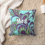 Peacock Paisley Purple and Green Choose Colours Cushion<br><div class="desc">Purple Turquoise Aqua Teal Blue and Green Vintage Peacock Paisley Wedding Anniversary Pillow. Retro English Cottagecore Aesthetic Wedding Anniversary Decor Mrs. Pillow Turquoise Purple and Green. How Cute and Romantic! Turquoise Wedding 2nd Anniversary Gifts. Beautiful Aqua Teal Boho Bohemian 2nd Wedding Anniversary Pillow. You can Personalise this Vintage Elements Pillow...</div>