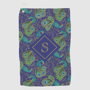 Peacock Paisley Royal Blue Monogram Golf Towel
