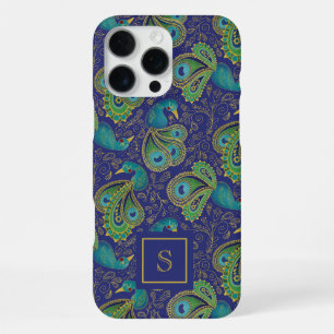Peacock Paisley Royal Blue Monogram iPhone 16 Pro Max Case
