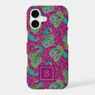 Peacock Paisley Royal Pink Fuchsia Monogram