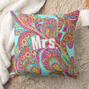 Peacock Paisley Tangerine Mustard Yellow Brides Cushion