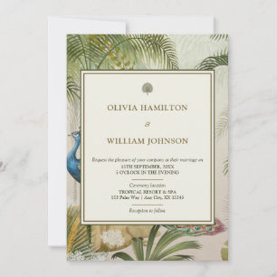 Peacock Palm Photo Back Wedding Invitation