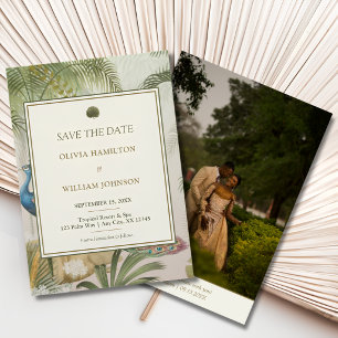 Peacock Palm Photo Back Wedding Save the Date