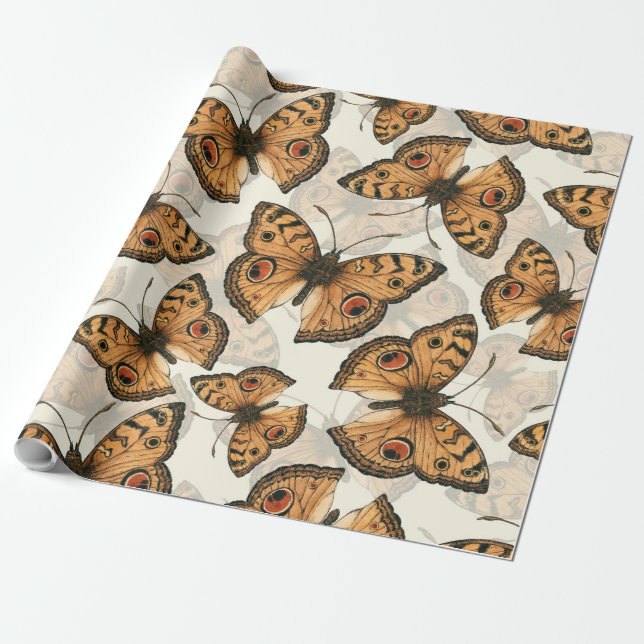 Peacock pansy butterfly pattern wrapping paper (Unrolled)