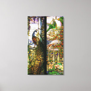 Peacock Parrot Bird Stained Glass Stretched Canvas Print
