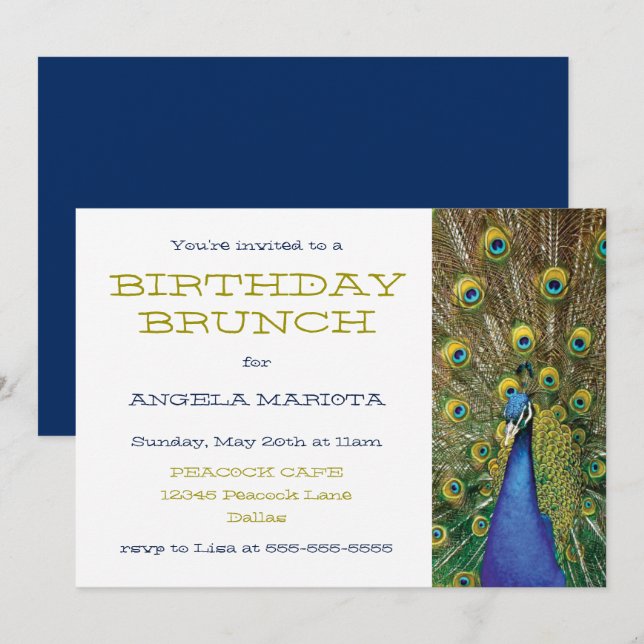 Peacock Party Birthday Brunch Invitation (Front/Back)