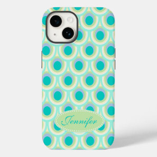 Peacock pattern mint aqua green name iPhone 14 case
