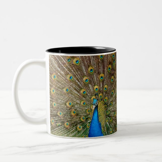 Peacock Pattern Peacock Artwork Painting Animal Ar Two-Tone Coffee Mug (Left)