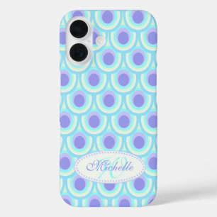 Peacock pattern purple blue name iPhone 16 case