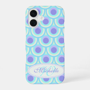 Peacock pattern purple blue name iPhone 16 case