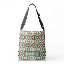 Peacock Pattern Teal Personalised Crossbody Bag