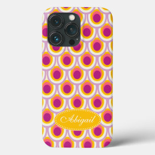 Peacock pattern yellow pink name iPhone 13 pro case