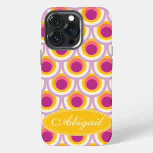 Peacock pattern yellow pink name iPhone 13 pro case
