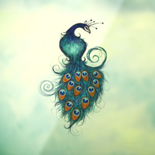 Peacock peacocks in teal and blue                  window cling
