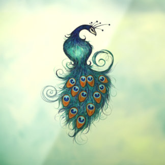 Peacock peacocks in teal and blue                  window cling