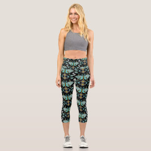 Peacock Peafowl Bird Folk Art    Capri Leggings