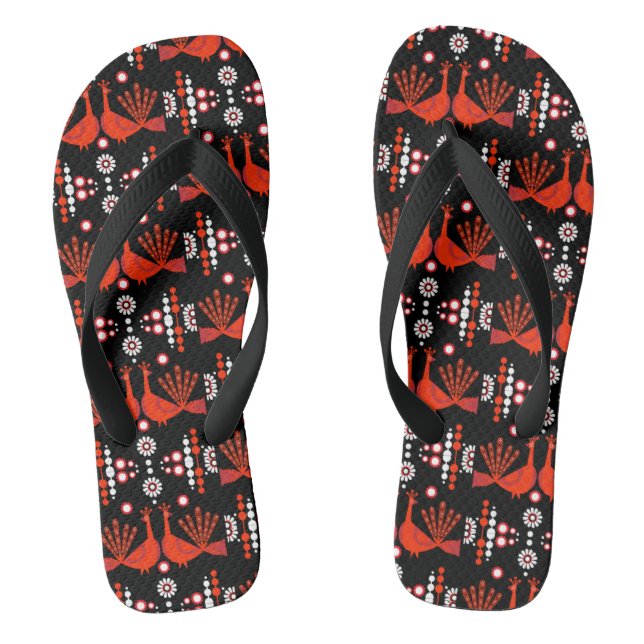 Peacock Peafowl Bird Folk Art  Flip Flops (Footbed)