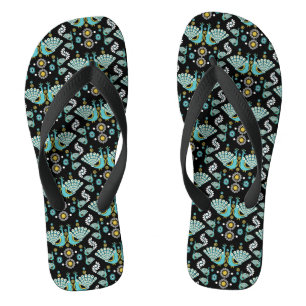 Peacock Peafowl Bird Folk Art Flip Flops