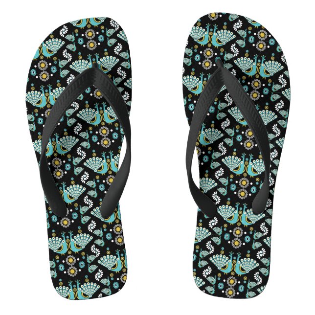 Peacock Peafowl Bird Folk Art   Flip Flops (Footbed)